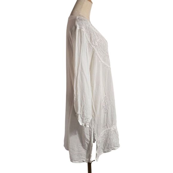 White Embroidered Boho Beaded Tunic Top Or Beach Cover - Picture 5 of 5